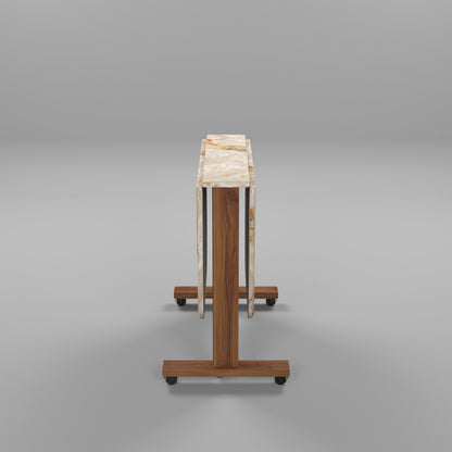 Folding Dining Table( Italian, Gold Marble, Natural Wood Metal Frame)