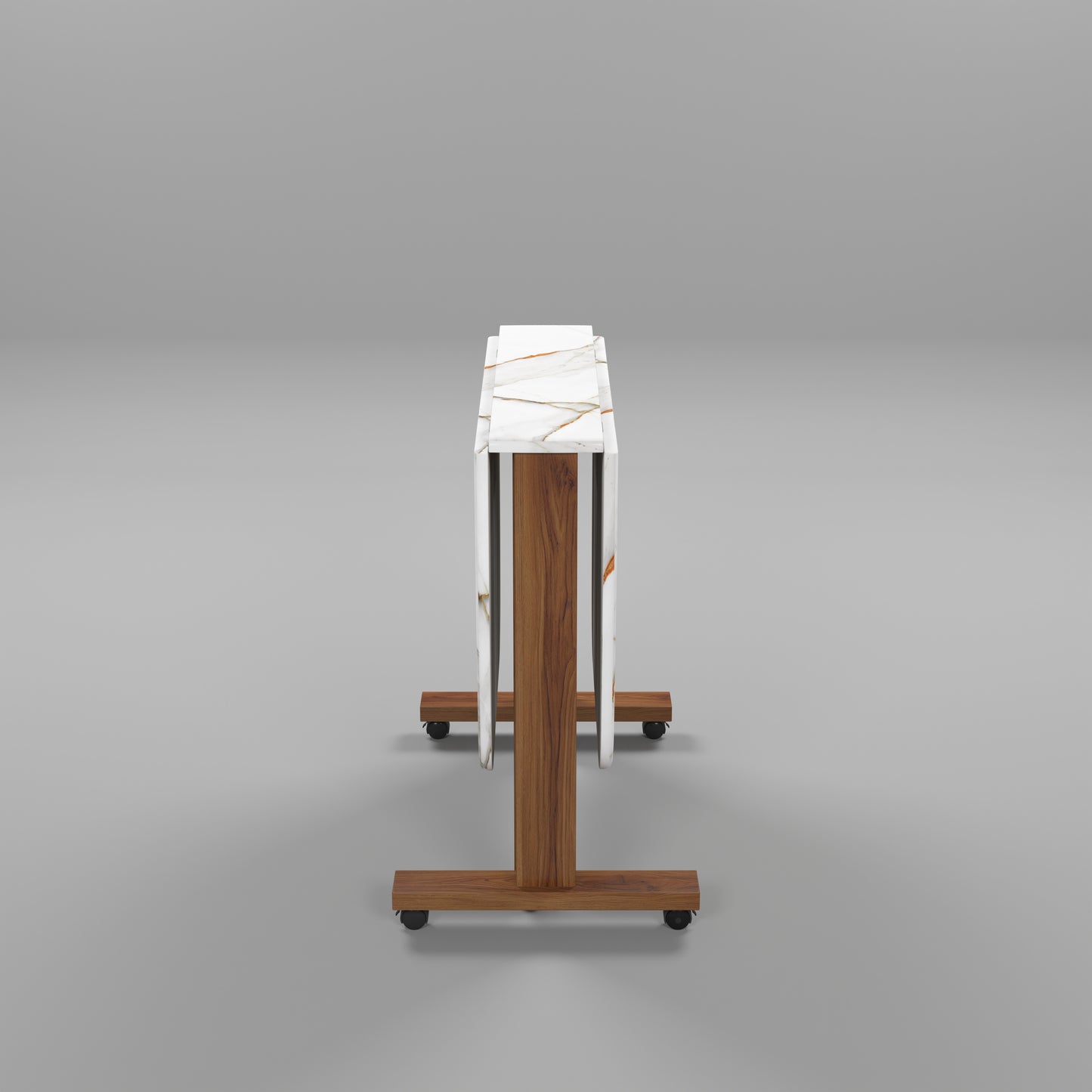 Folding Dining Table( Italian, White with Gold Marble, Natural Wood Metal Frame)