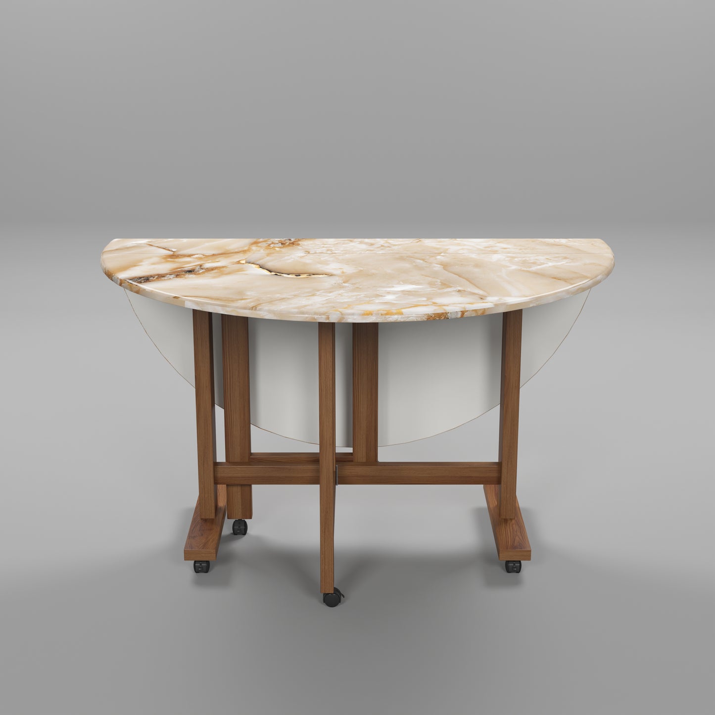 Folding Dining Table( Round, Gold Marble, Natural Wooden Frame)