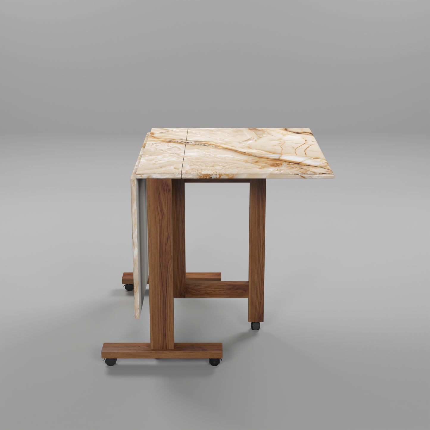 Folding Dining Table( Rectangular, Gold Marble, Natural Wooden Frame)