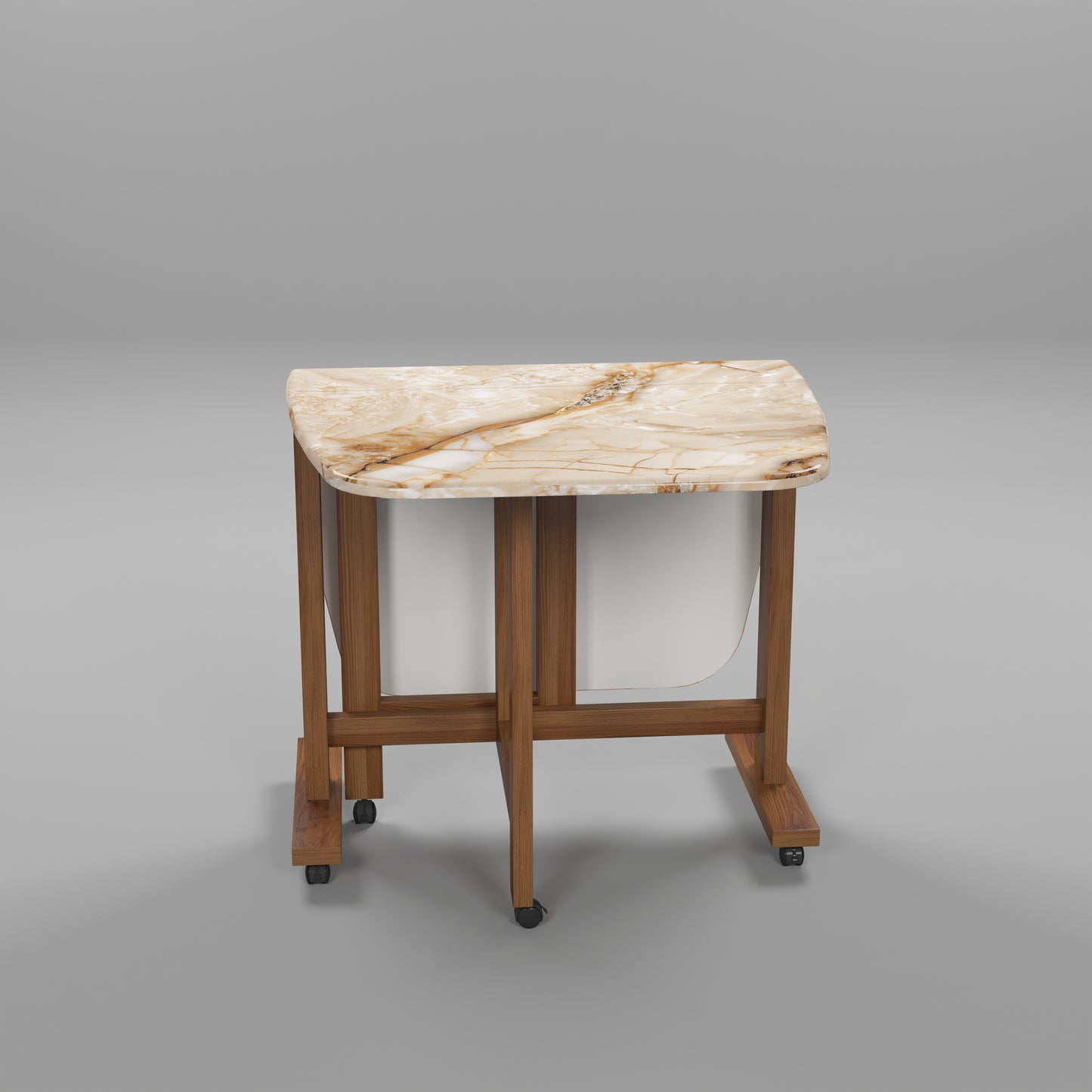 Folding Dining Table( Italian, Gold Marble, Natural Wood Metal Frame)