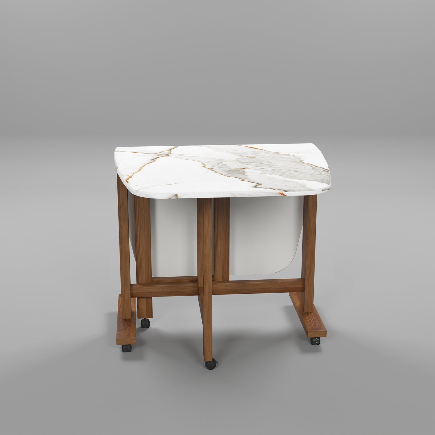 Folding Dining Table( Italian, White with Gold Marble, Natural Wood Metal Frame)