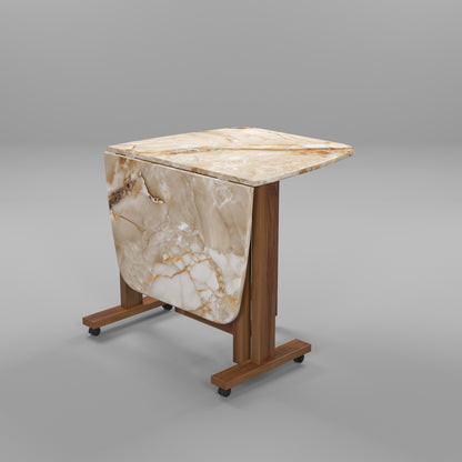 Folding Dining Table( Italian, Gold Marble, Natural Wood Metal Frame)