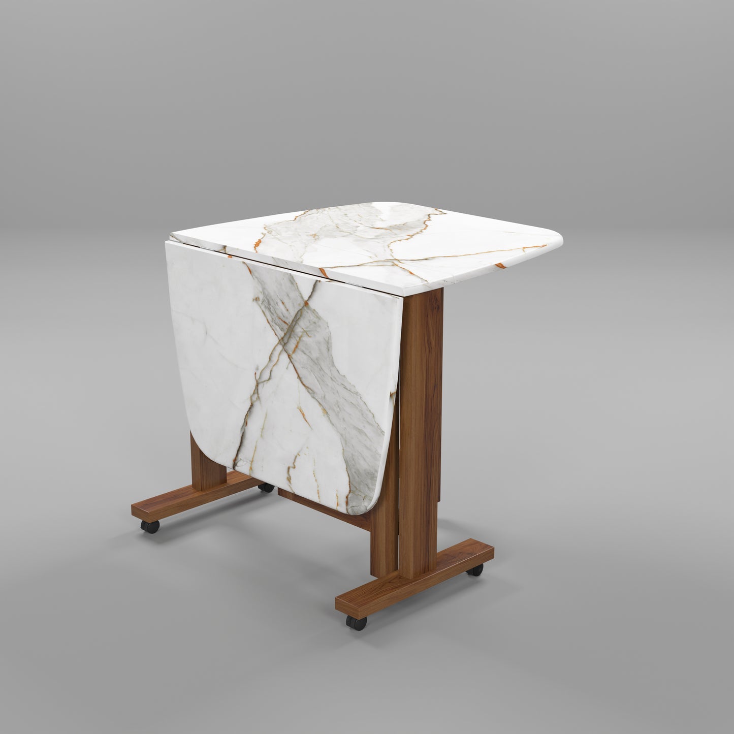 Folding Dining Table( Italian, White with Gold Marble, Natural Wood Metal Frame)