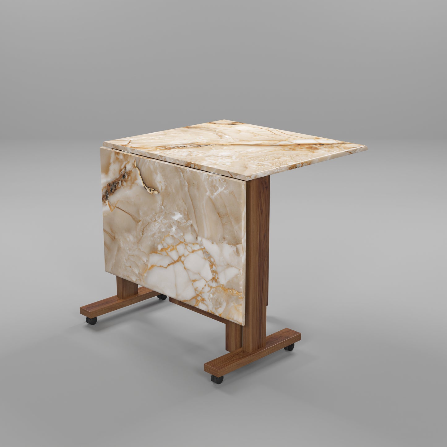 Folding Dining Table( Rectangular, Gold Marble, Natural Wooden Frame)