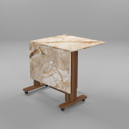 Folding Dining Table( Rectangular, Gold Marble, Natural Wooden Frame)