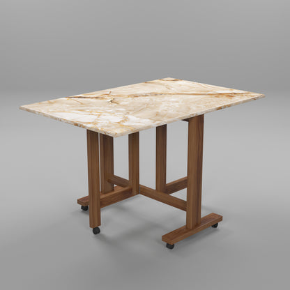 Folding Dining Table( Rectangular, Gold Marble, Natural Wooden Frame)
