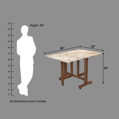 Folding Dining Table( Rectangular, Gold Marble, Natural Wooden Frame)