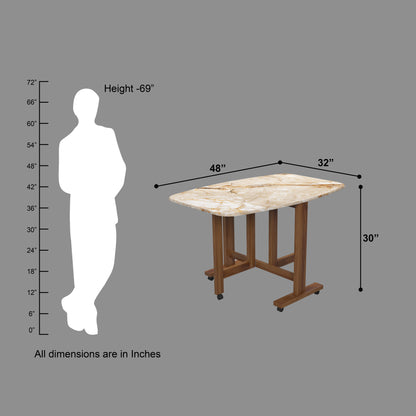 Folding Dining Table( Italian, Gold Marble, Natural Wood Metal Frame)