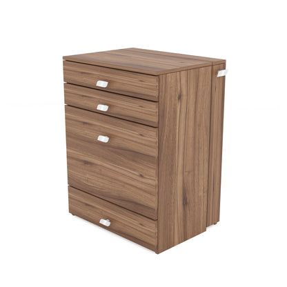 Wooden Vanity Table with Hidden Jewelry Storage, Drawers & Lift-Up Mirror (Leyon Walnut)