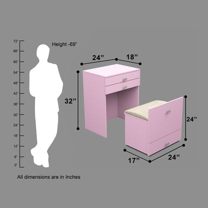 Modern Vanity Table with Hidden Jewelry Storage, Drawers & Lift-Up Mirror (Pink)