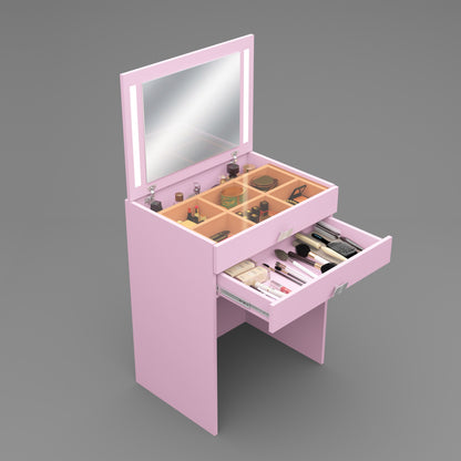 Modern Vanity Table with Hidden Jewelry Storage, Drawers & Lift-Up Mirror (Pink)