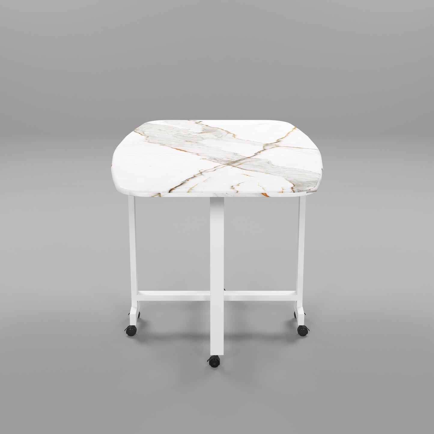 Folding Dining Table( Italian, White with Gold Marble, White Metal Frame)