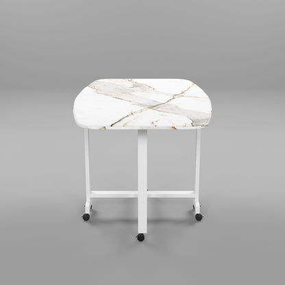 Folding Dining Table( Italian, White with Gold Marble, White Metal Frame)
