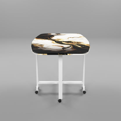 Folding Dining Table( Italian, White and Black with Gold Marble, White Metal Frame)