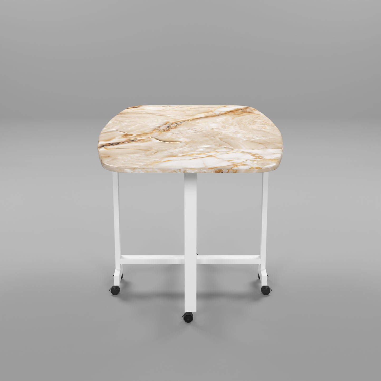 Folding Dining Table( Italian, Gold Marble, White Metal Frame)