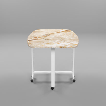 Folding Dining Table( Italian, Gold Marble, White Metal Frame)