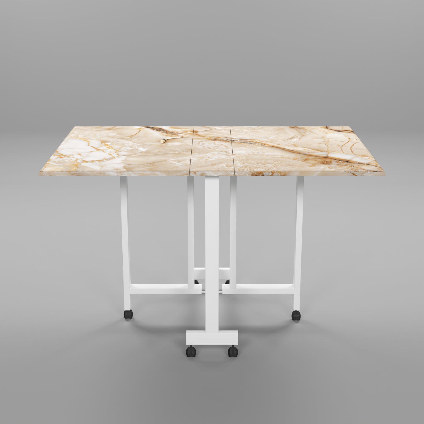 Folding Dining Table(Rectangular, Gold Marble, White Metal Frame)