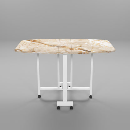 Folding Dining Table( Italian, Gold Marble, White Metal Frame)