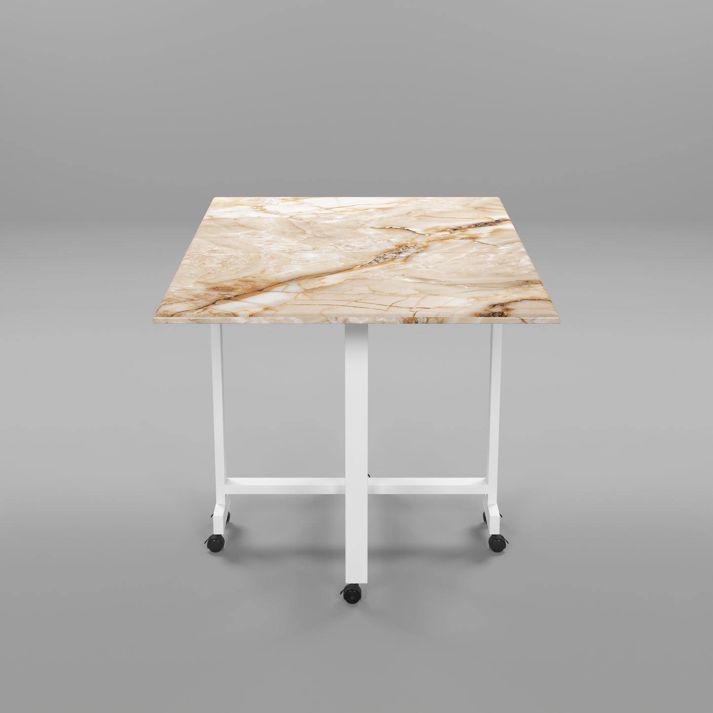 Folding Dining Table(Rectangular, Gold Marble, White Metal Frame)