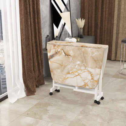 Folding Dining Table( Italian, Gold Marble, White Metal Frame)