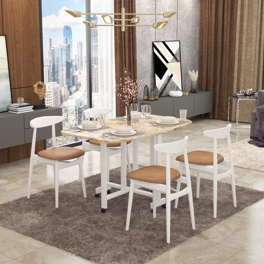 Folding Dining Table( Italian, Gold Marble, White Metal Frame)