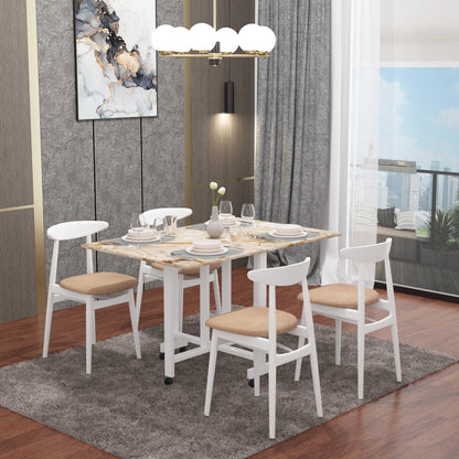 Folding Dining Table(Rectangular, Gold Marble, White Metal Frame)