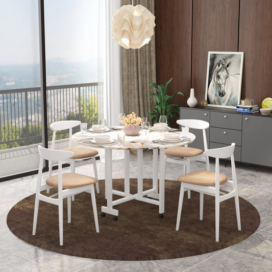 Folding Dining Table( Round, White Marble, White Metal Frame)