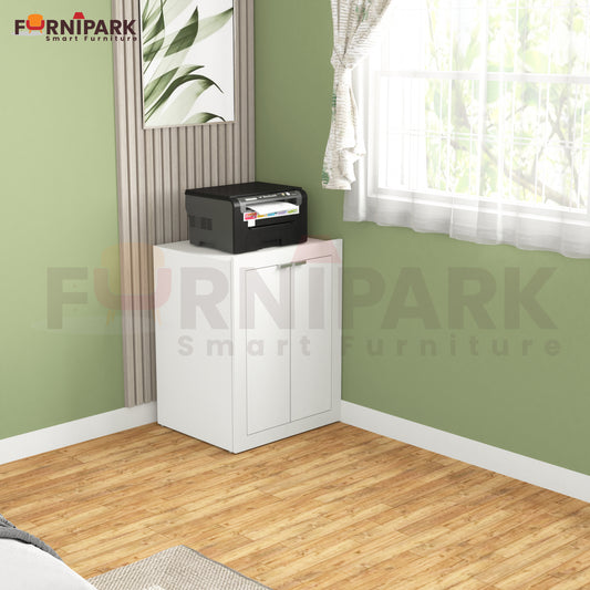 Magic Extendable Table with Book Cabinet (White)