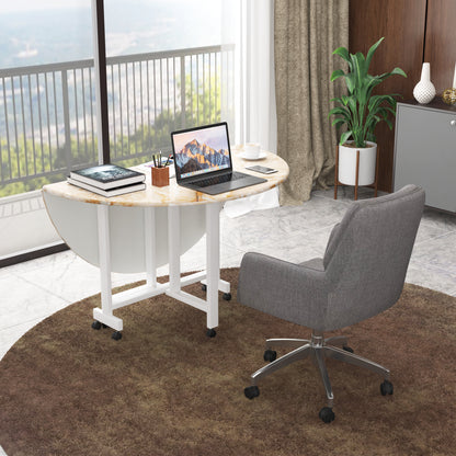 Folding Dining Table( Round, Gold Marble, White Metal Frame)