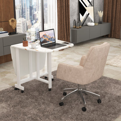 Folding Dining Table( Italian, White with Gold Marble, White Metal Frame)