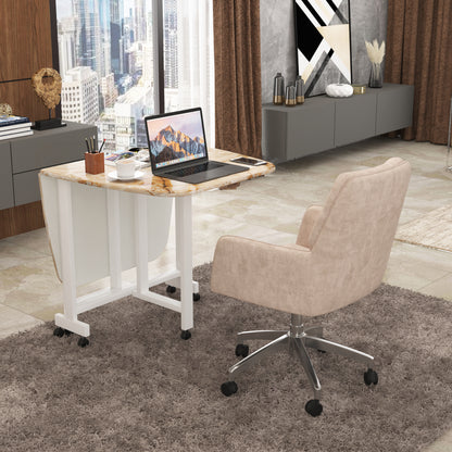 Folding Dining Table( Italian, Gold Marble, White Metal Frame)