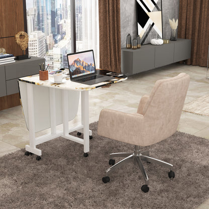 Folding Dining Table( Italian, White and Black with Gold Marble, White Metal Frame)