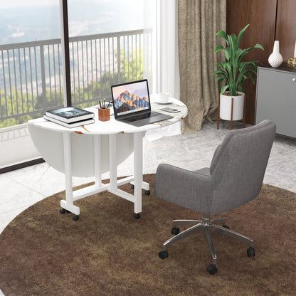 Folding Dining Table( Round, White with Gold Marble, White Metal Frame)