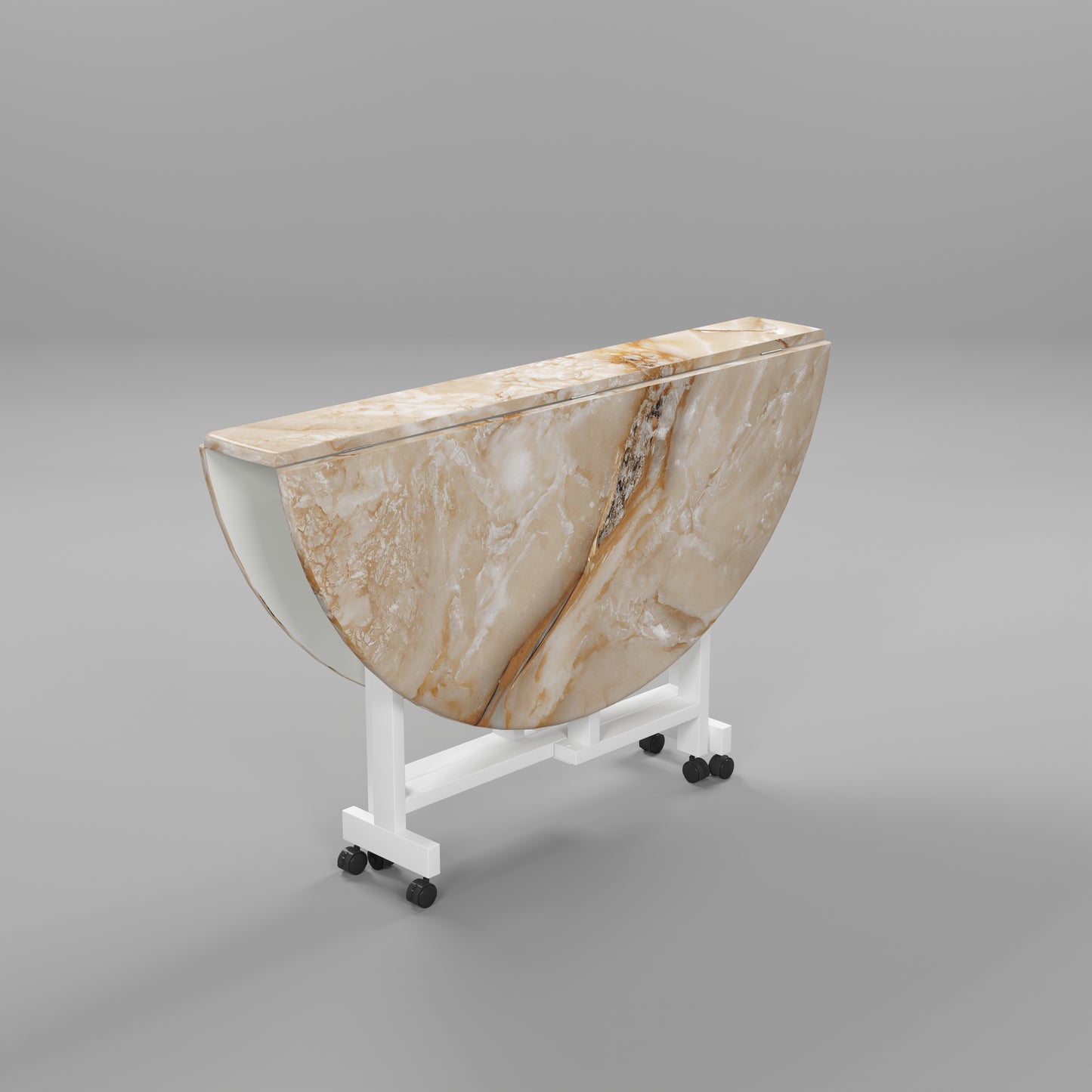 Folding Dining Table( Round, Gold Marble, White Metal Frame)