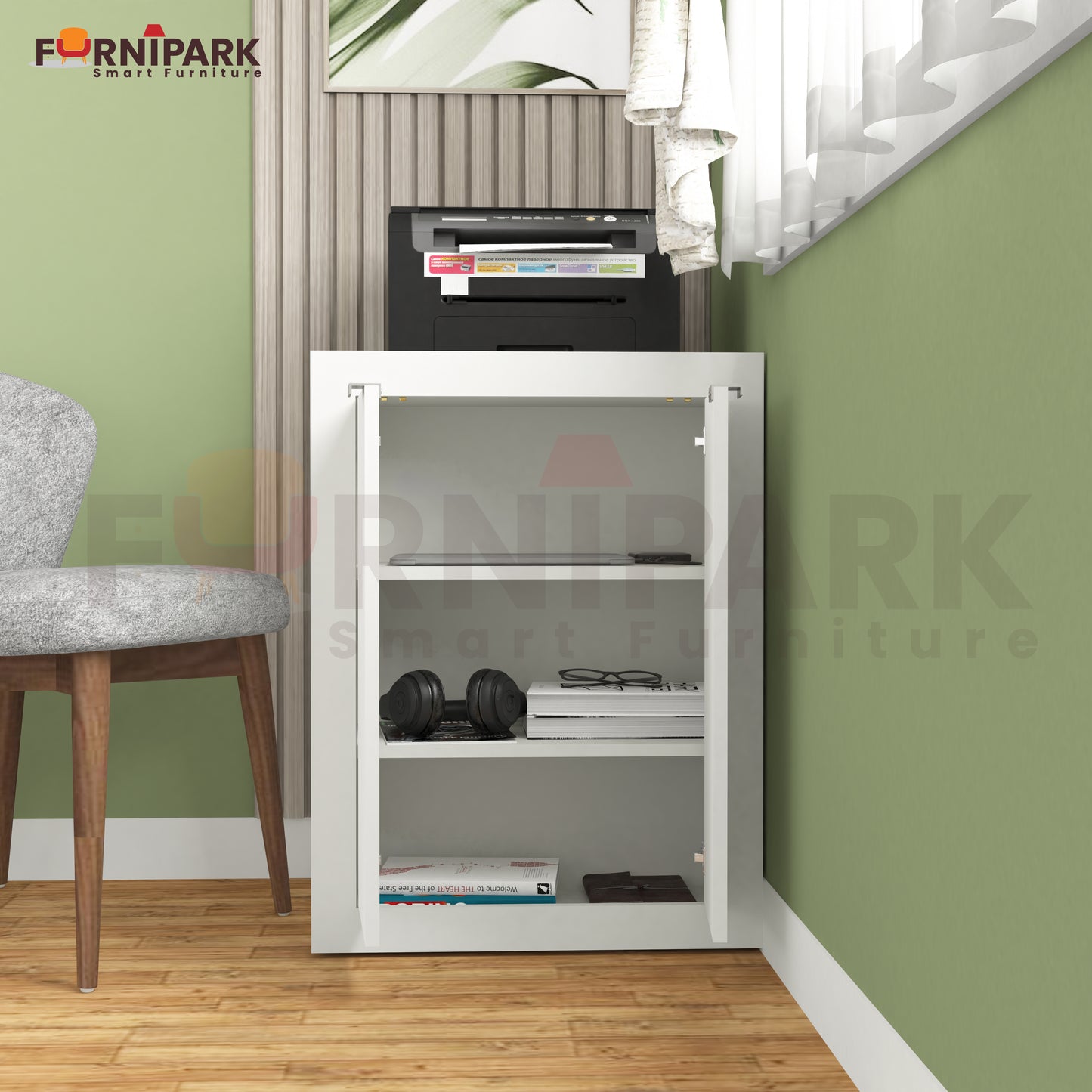 Expandable 2-in-1 Table with Book / File Cabinet (White)