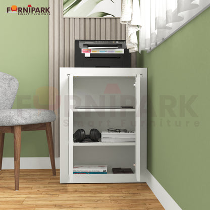Expandable 2-in-1 Table with Book / File Cabinet (White)