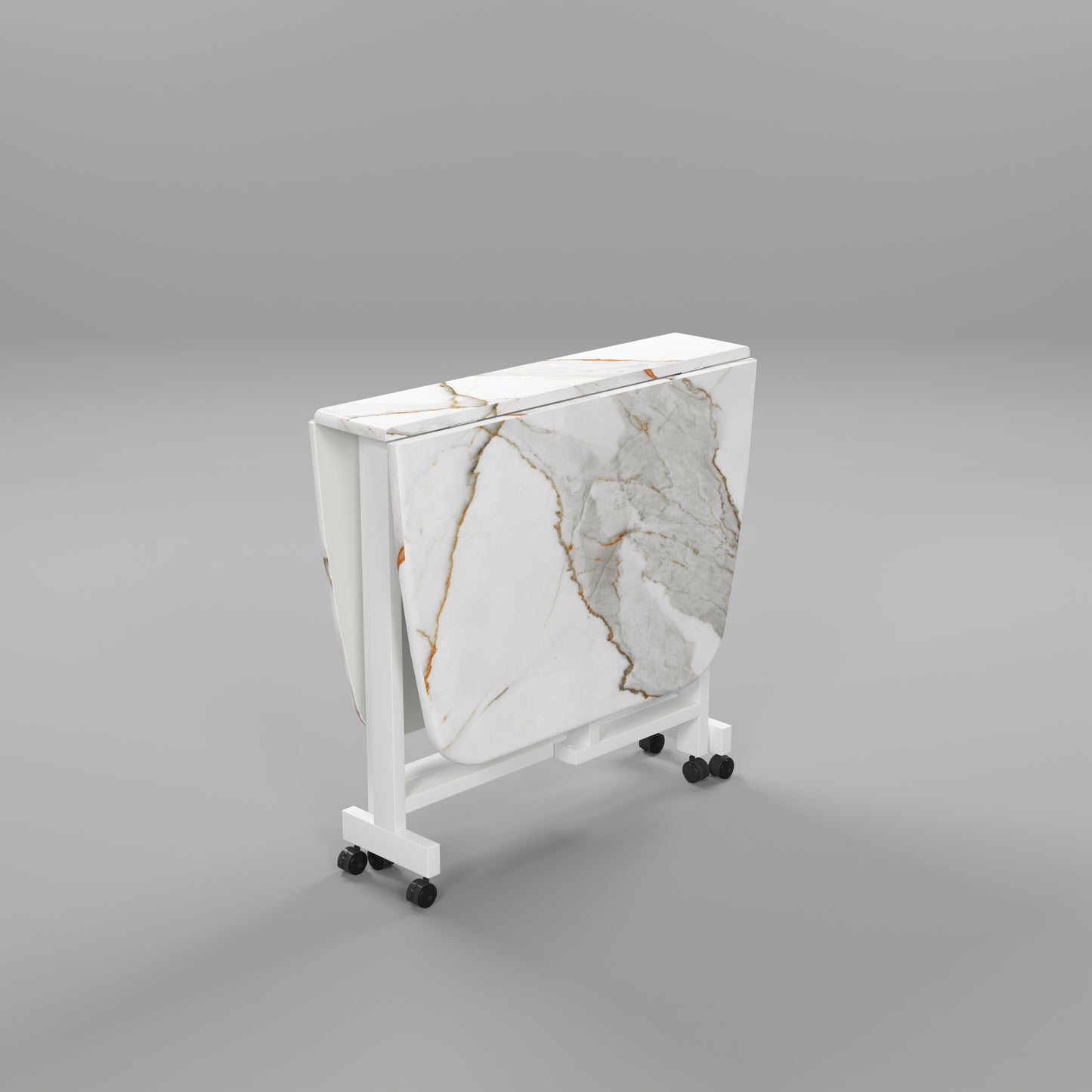Folding Dining Table( Italian, White with Gold Marble, White Metal Frame)