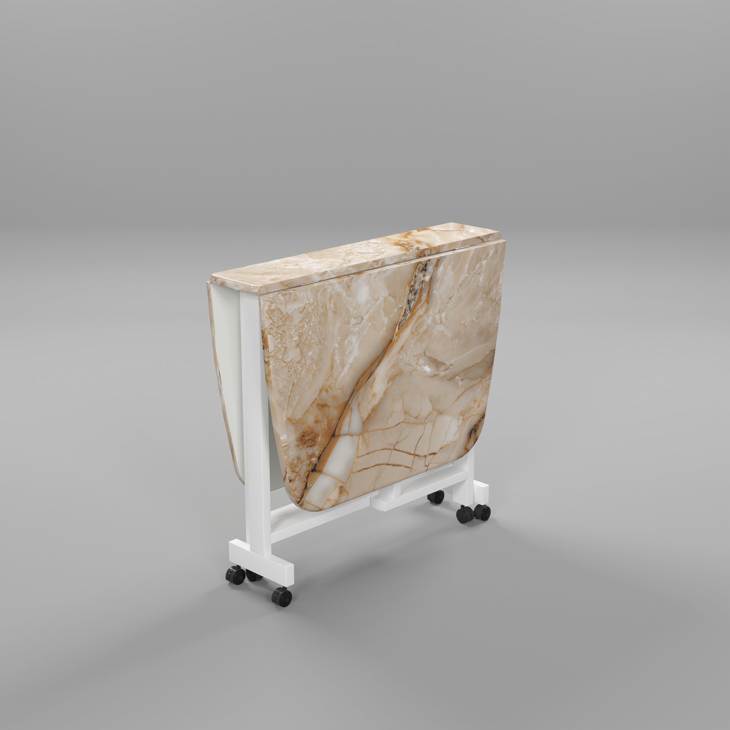 Folding Dining Table( Italian, Gold Marble, White Metal Frame)