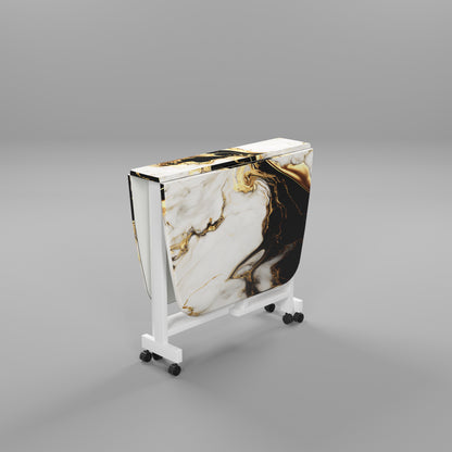 Folding Dining Table( Italian, White and Black with Gold Marble, White Metal Frame)