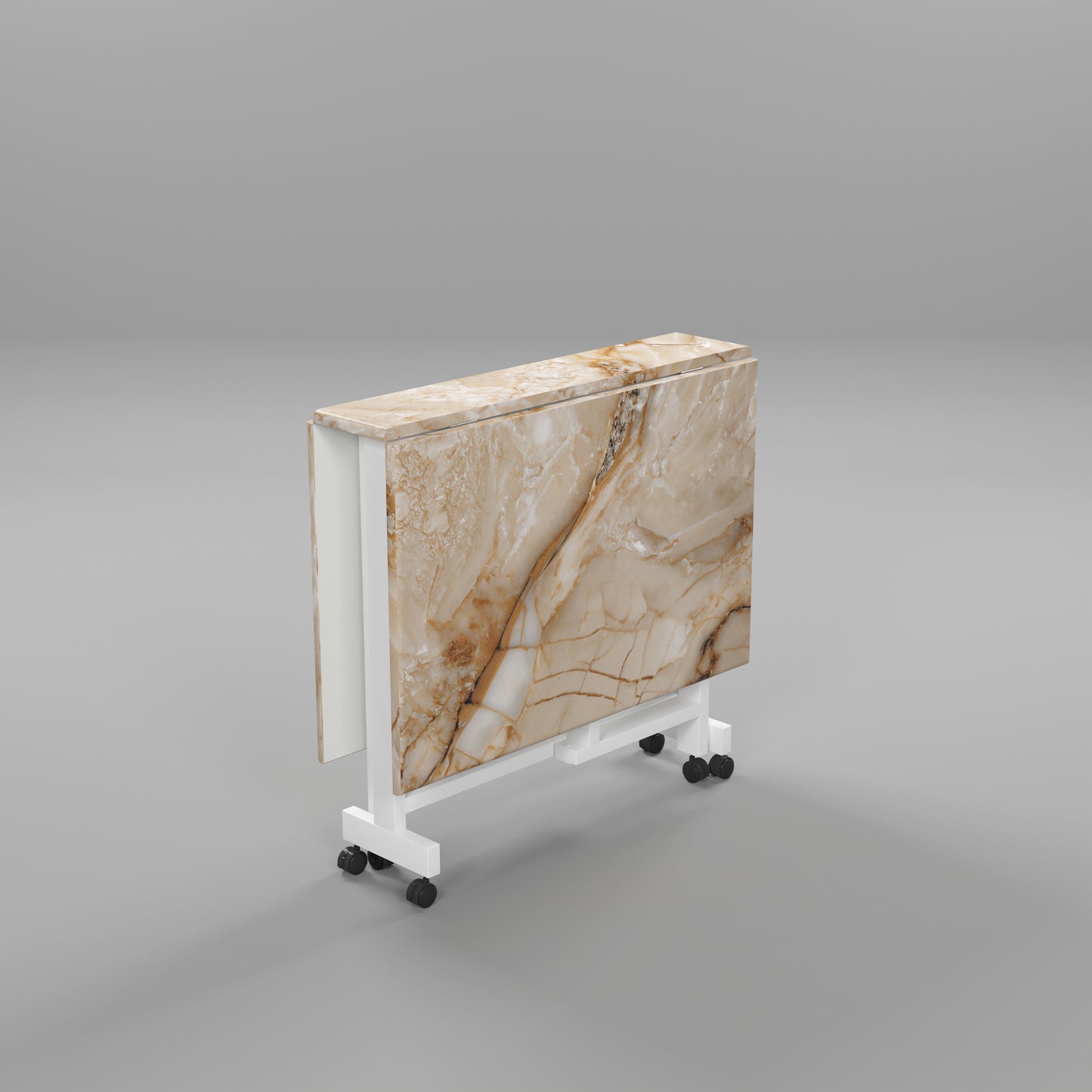 Folding Dining Table(Rectangular, Gold Marble, White Metal Frame)