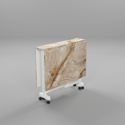Folding Dining Table(Rectangular, Gold Marble, White Metal Frame)