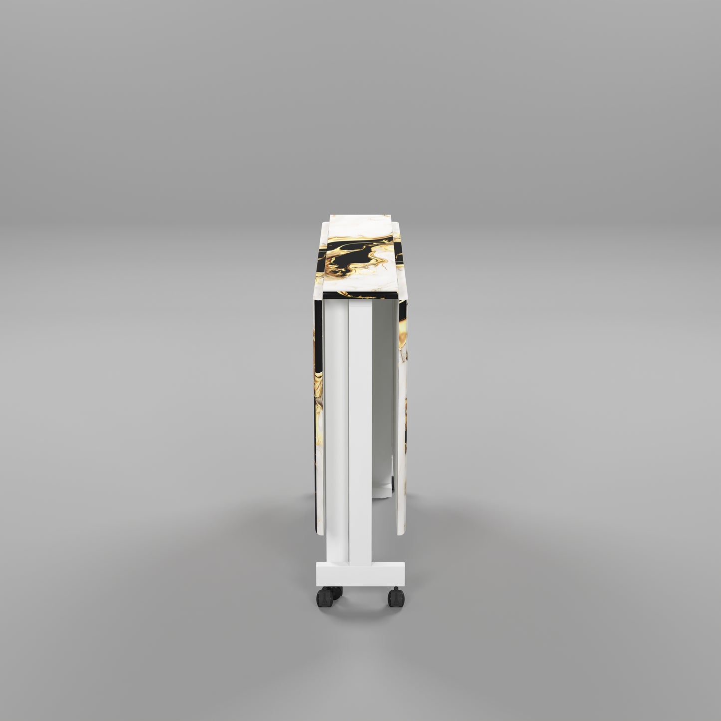 Folding Dining Table(Rectangular, White and Black with Gold Marble, White Metal Frame)