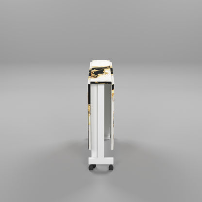 Folding Dining Table(Rectangular, White and Black with Gold Marble, White Metal Frame)