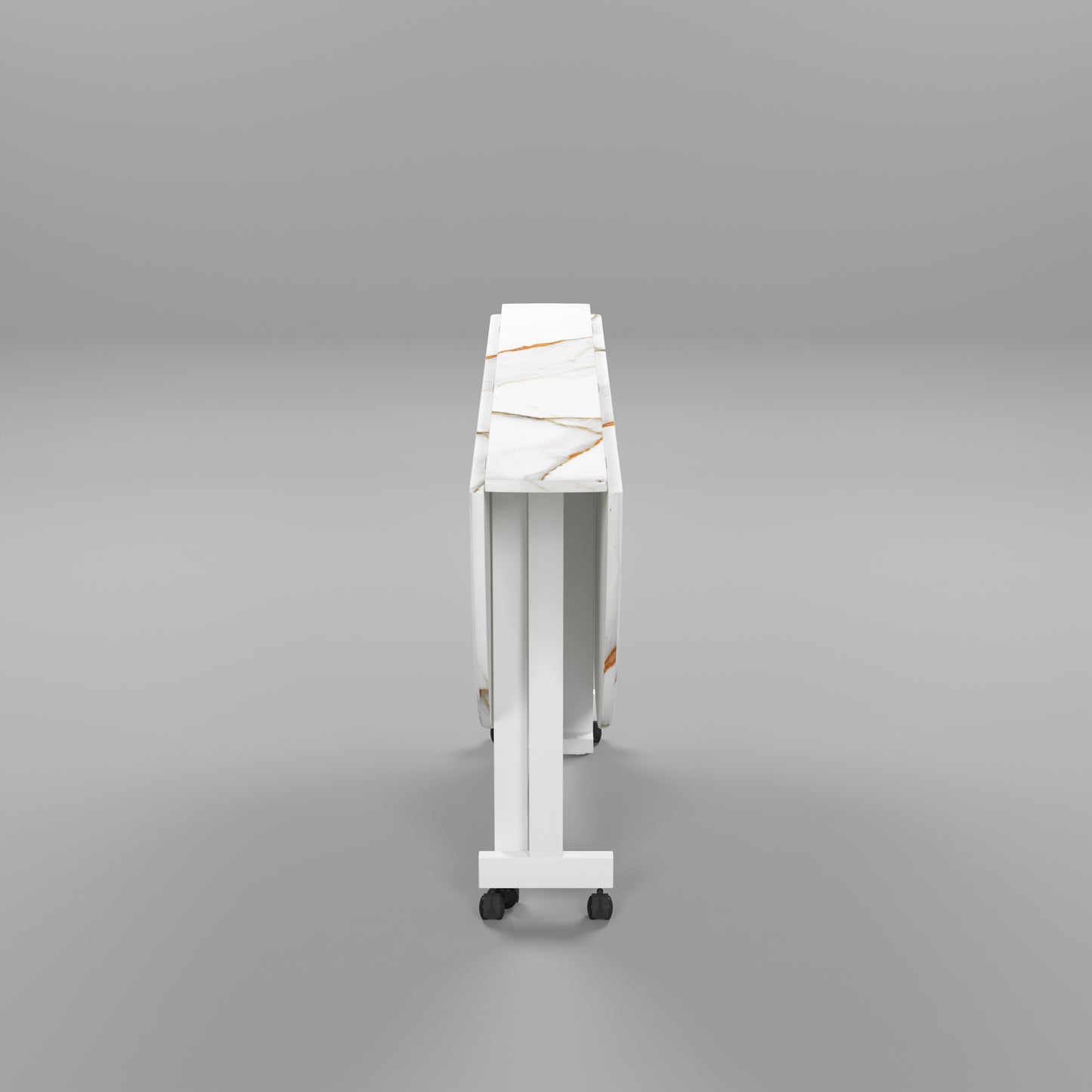 Folding Dining Table( Round, White with Gold Marble, White Metal Frame)