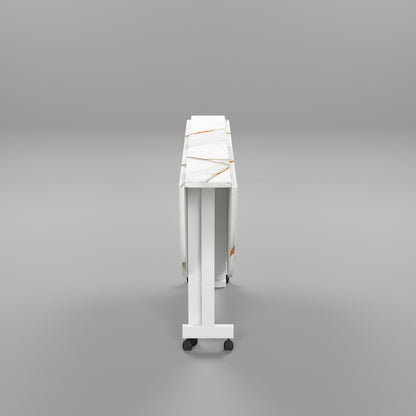 Folding Dining Table( Round, White with Gold Marble, White Metal Frame)