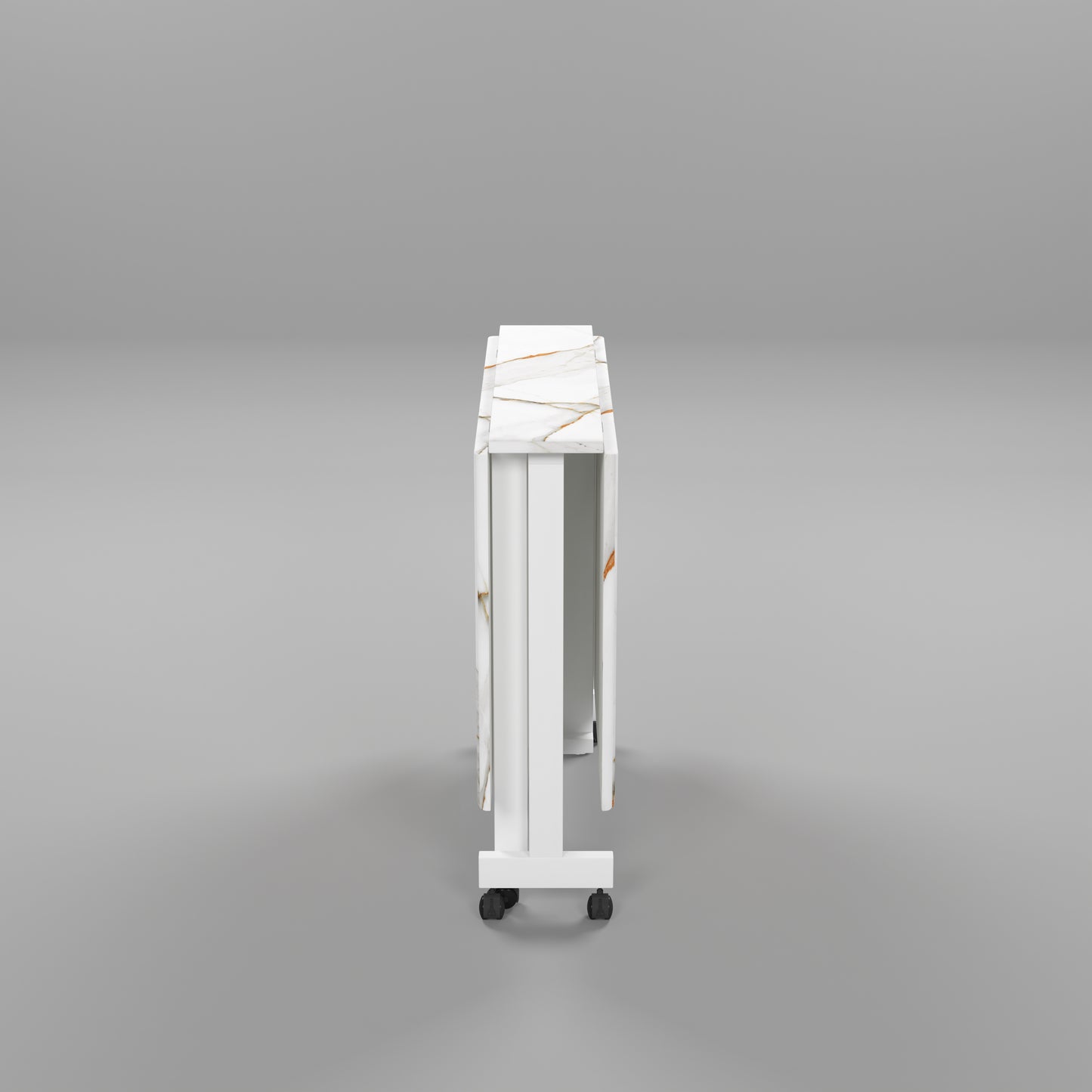 Folding Dining Table(Rectangular, White with Gold Marble, White Metal Frame)