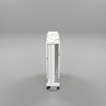 Folding Dining Table(Rectangular, White with Gold Marble, White Metal Frame)