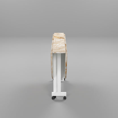 Folding Dining Table( Round, Gold Marble, White Metal Frame)