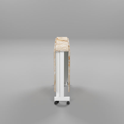 Folding Dining Table(Rectangular, Gold Marble, White Metal Frame)